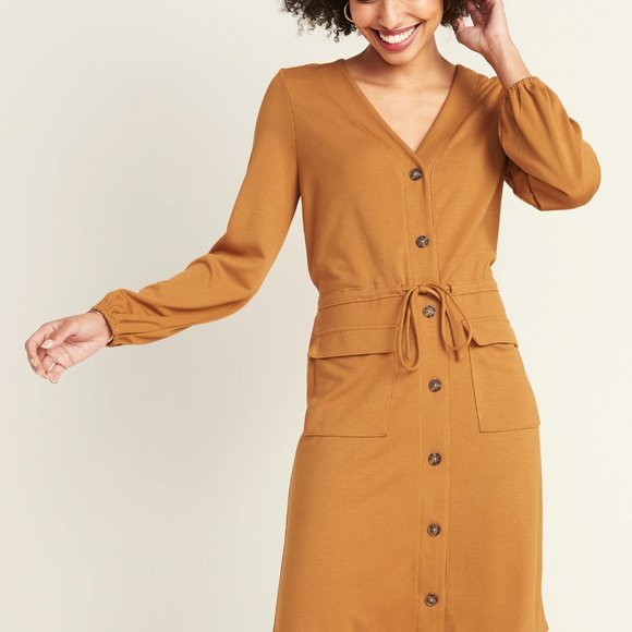 NEW Waist-Defined Ponte-Knit Utility Dress XL GOLD - Picture 2 of 8